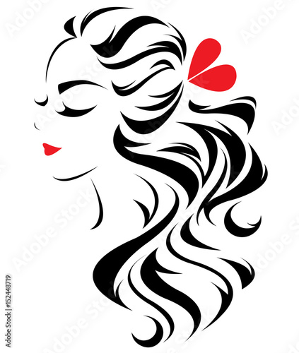 women long hair style icon, logo women face on white background