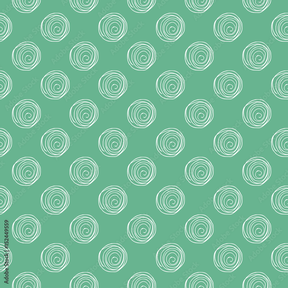 Vector abstract background. Seamless green hand drawn circles pattern.