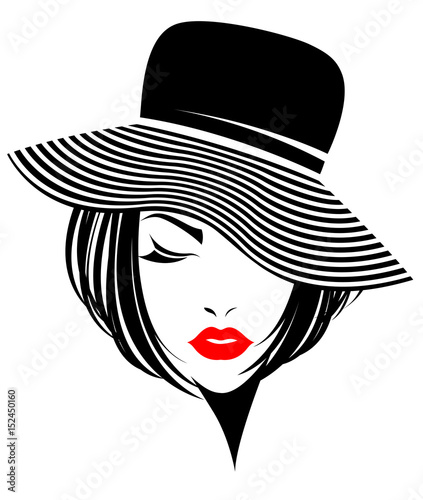 women short hair with a hat, logo women face on white background
