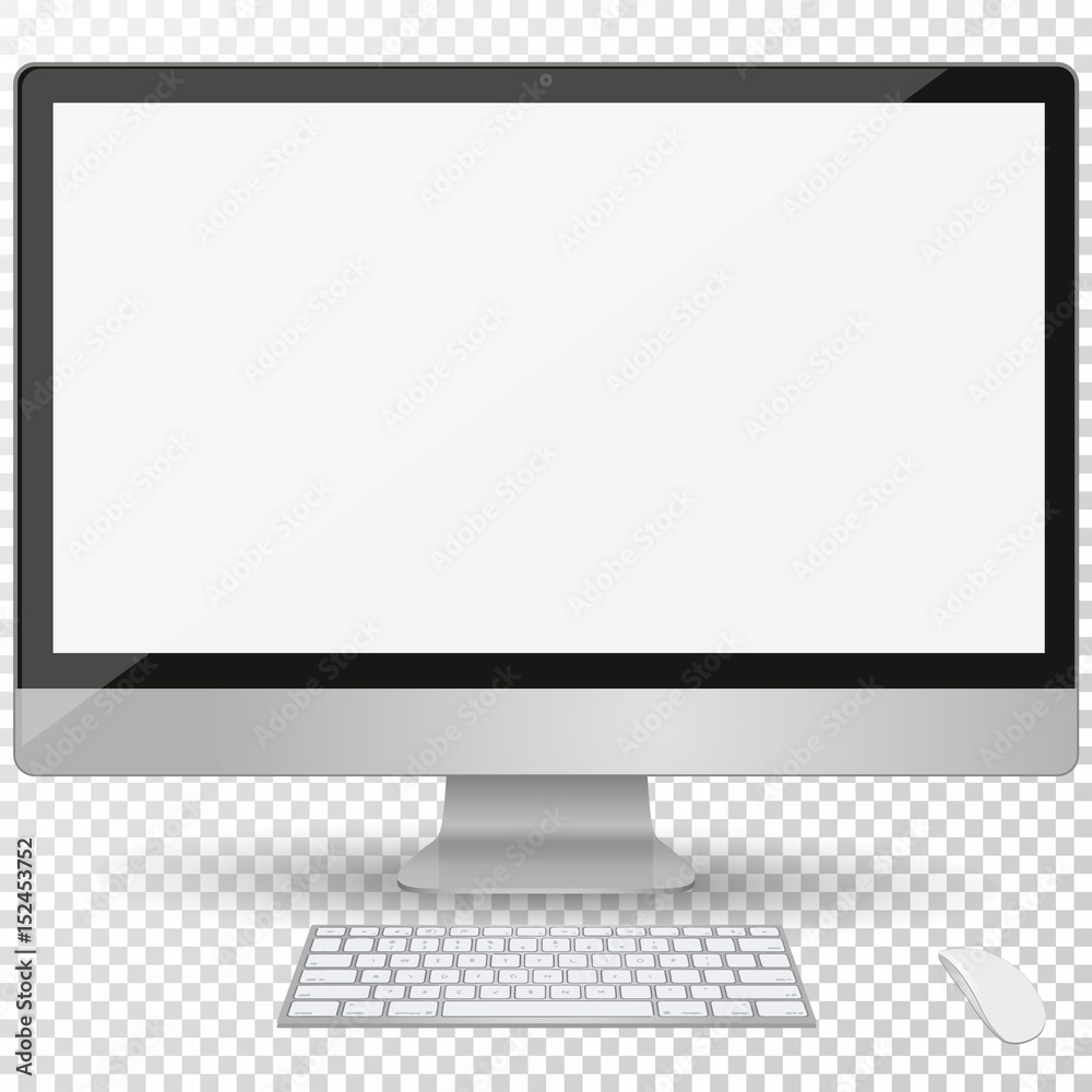 Vector monitor with keyboard and computer mouse isolated on a transparent background