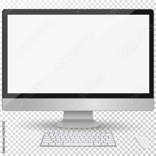 Vector monitor with keyboard and computer mouse isolated on a transparent background