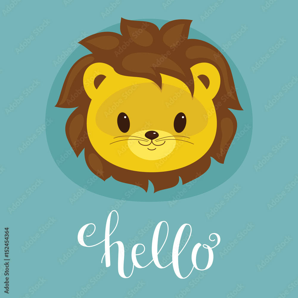 Naklejka premium Cute lion cub head