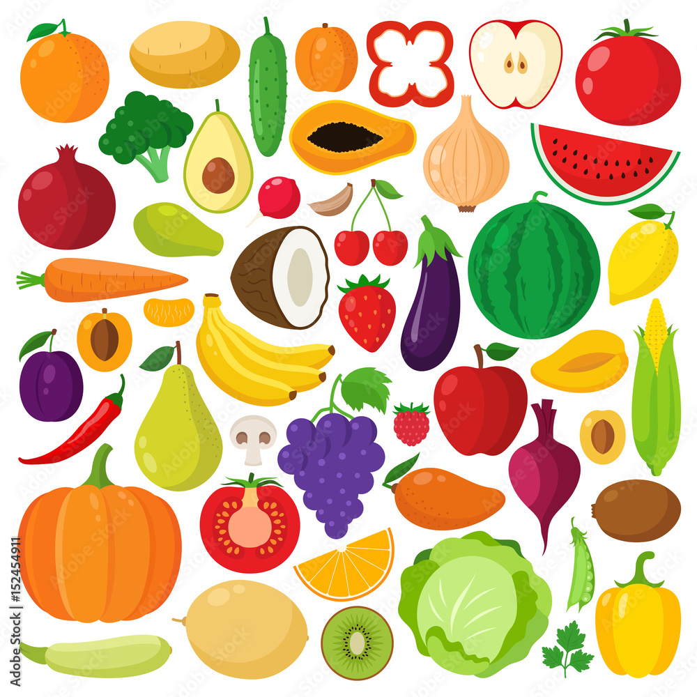 Vector vegetables and fruits icons Vector vegetables and fruits icons
