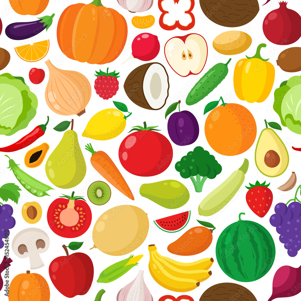 Vector vegetables and fruits seamless pattern Vector vegetables and fruits seamless pattern