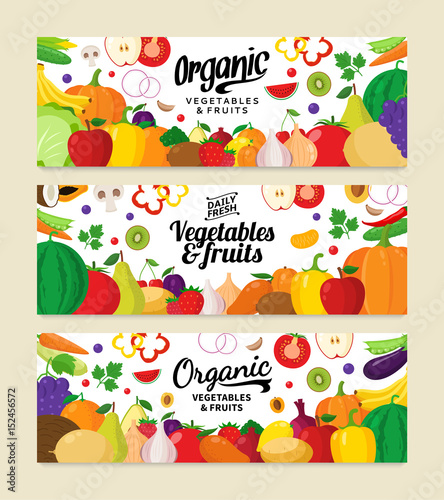 Vector vegetables and fruits horizontal banners