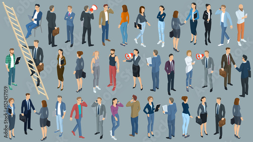 Set of isometric vector people