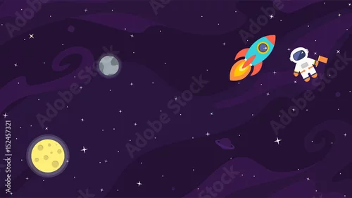 Obraz przestrzeń kosmiczna z rakietą, astronautą, księżycem i gwiazdami