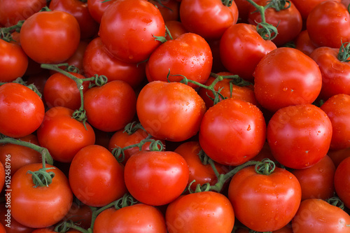 Fresh ripe red tomatoes in a market