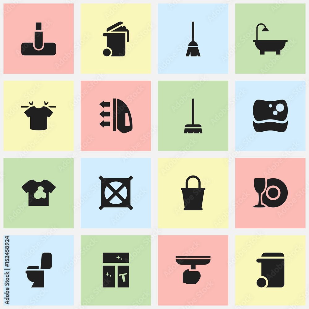 Vetor de Set Of 16 Editable Cleaning Icons. Includes Symbols Such As No ...
