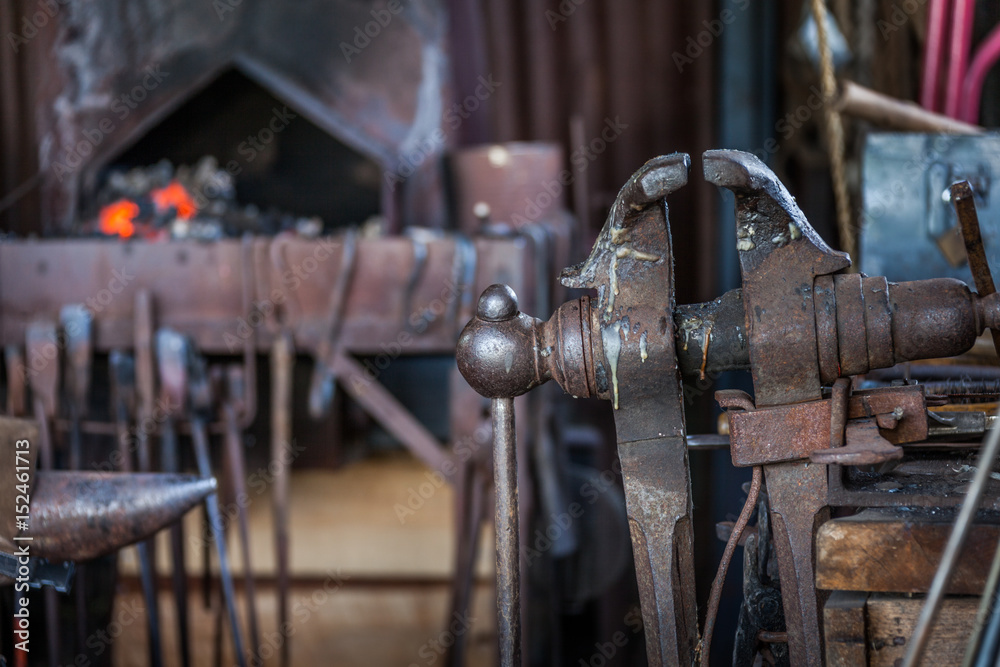 blacksmith shop with a forge of stone. blacksmith shop with a forge of stone.