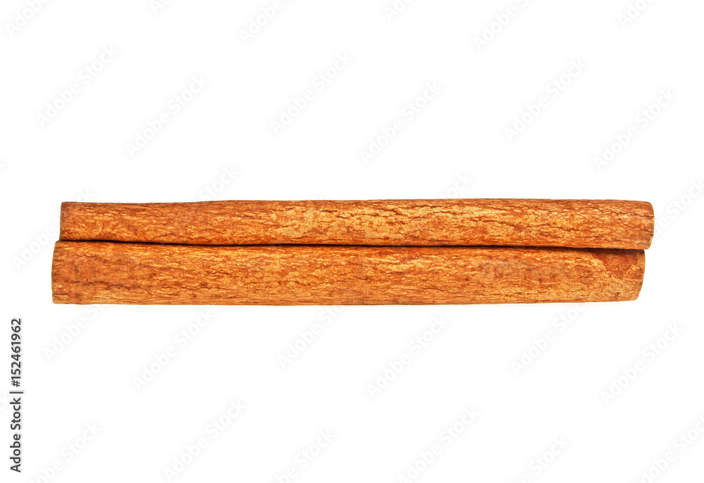 Cinnamon stick on a white background, top view