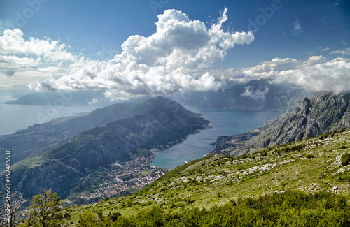Panoramic top view of Kotor, Montenegro, Europe travel destination.