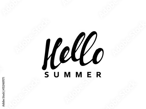 Lettering Hello Summer calligraphy hand drawn. Isolated inscription on white background vector illustration.