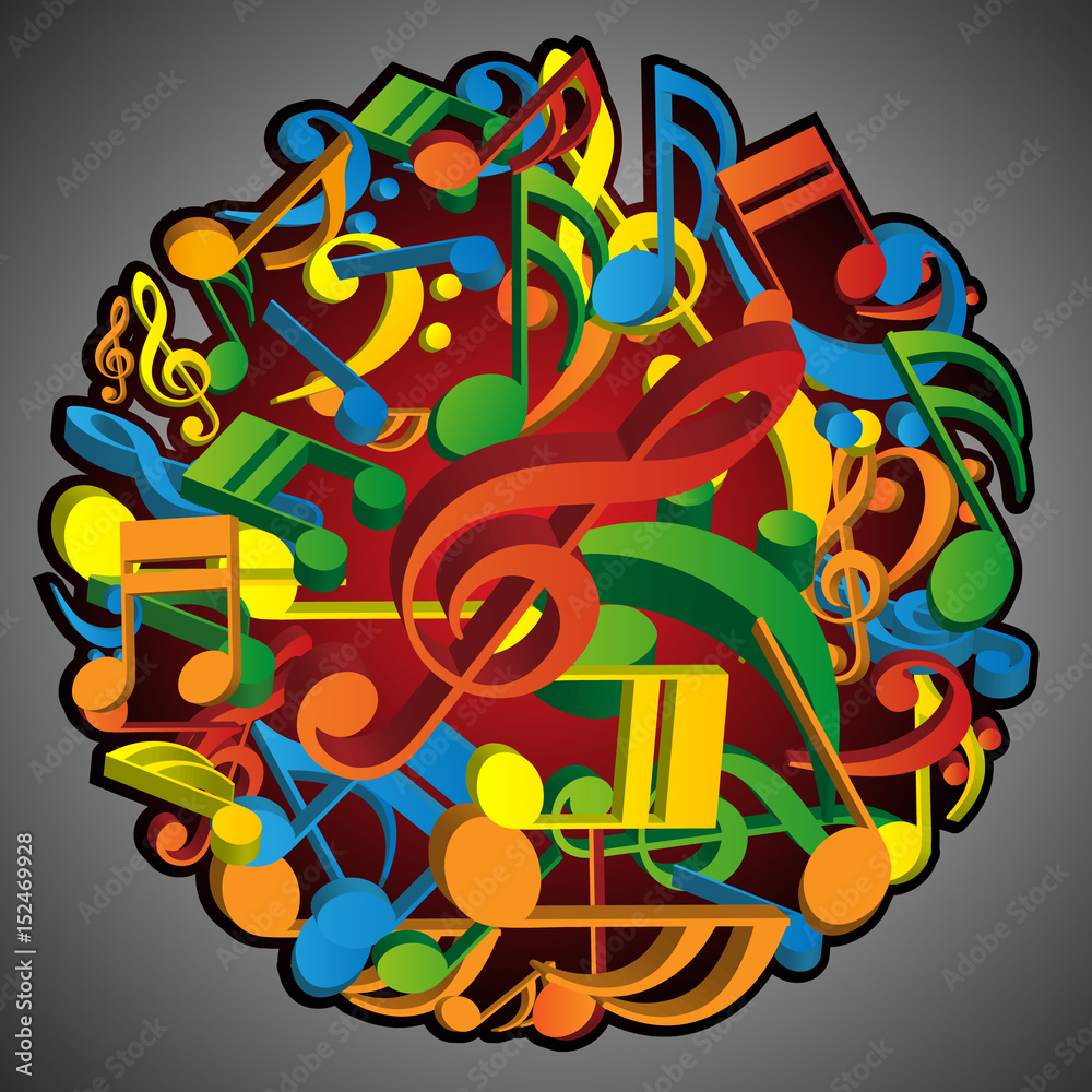 Obraz premium 3D Globe Made from Colorful Musical Notes - Vector Background