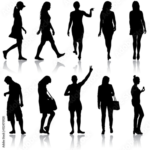 Set black silhouettes of beautiful man and woman on white background