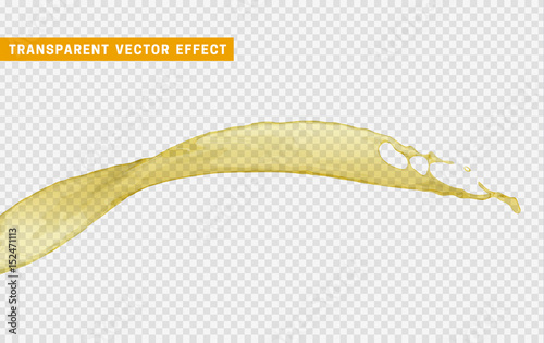 A liquid of gold color. Golden oil or honey splash, realistic isolated design elements. Transparency vector effect.