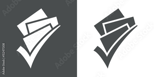Icono plano validacion documentos gris y blanco