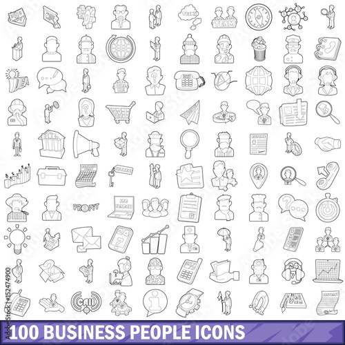 100 business people icons set  outline style