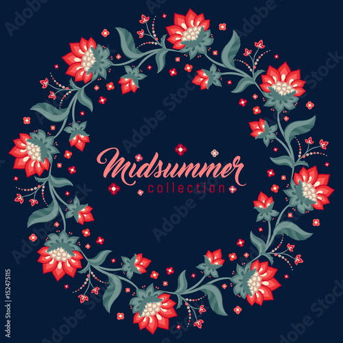 Midsummer floral frame, Jacobean flowers wreath