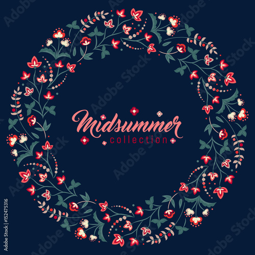 Midsummer floral frame, Jacobean flowers wreath
