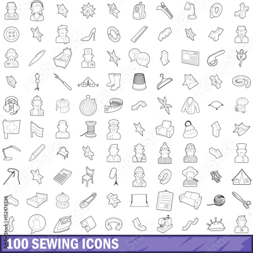 100 sewing icons set  outline style