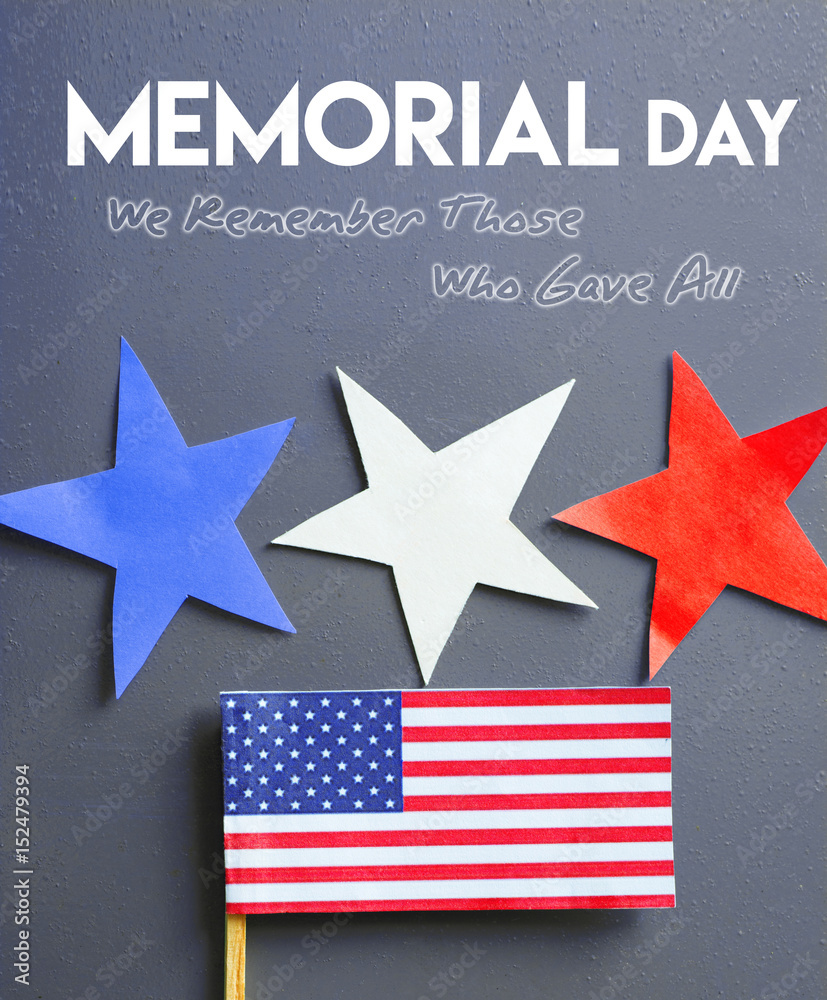 Memorial Day Card. American flag and star stripes 