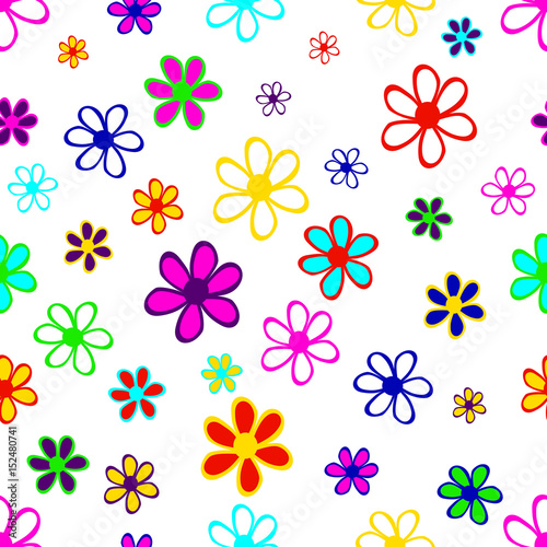 Seamless background from simple colored flowers