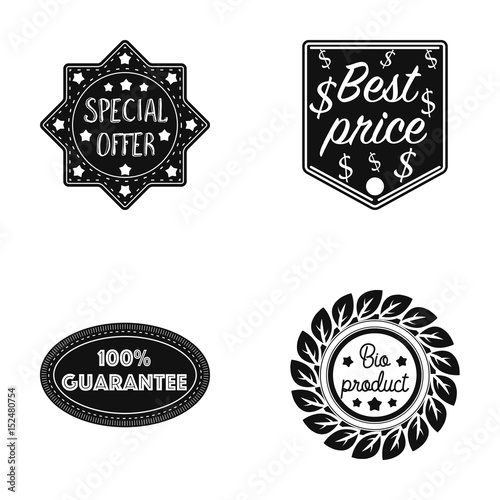 Special offer, best prise, guarantee, bio product.Label,set collection icons in black style vector symbol stock illustration web.