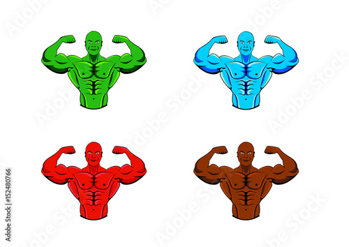 Color variations of bodybuilder, strong muscular man, athlete or fighter