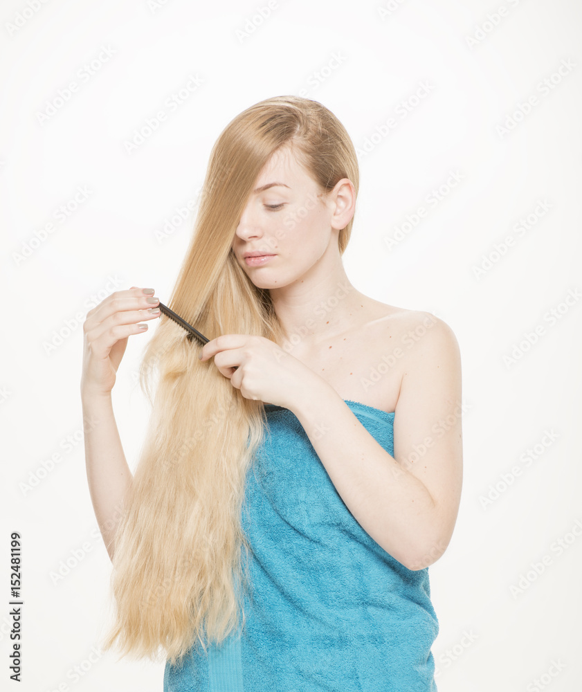 Obraz premium Young tender girl with long blond hair