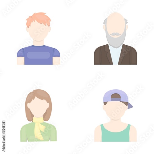 Boy in a cap, redheaded teenager, grandfather with a beard, a woman.Avatar set collection icons in cartoon style vector symbol stock illustration web.