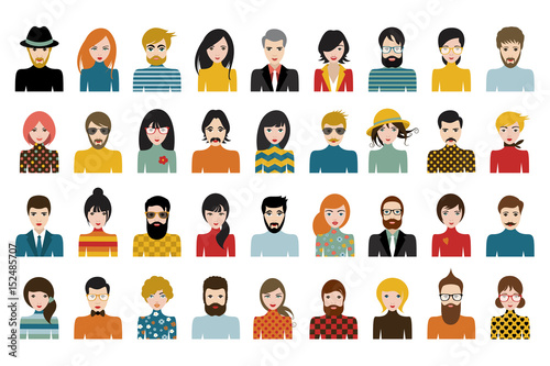 Mega set of persons, avatars, people heads  different nationality in flat style. Vector. photo