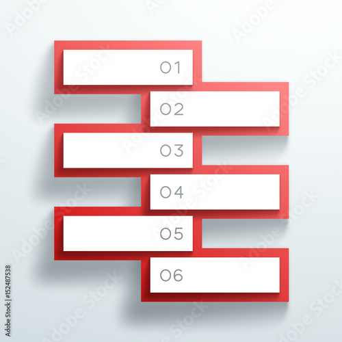 Vector 3d Red Numbered Text Boxes Stacked 1 to 6