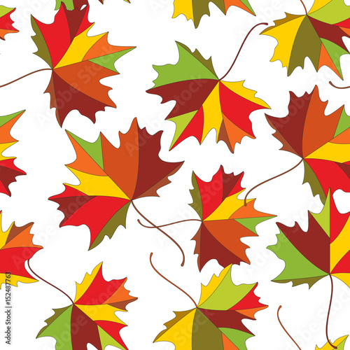 Autumn colorful maple leaves, seamless pattern of fall season. Back to school, hello autumn background.