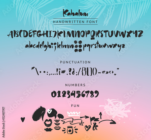 Kahaluu Handwritten script font. Brush font. Uppercase, lowercase, numbers, punctuation and a lot of fun figures photo
