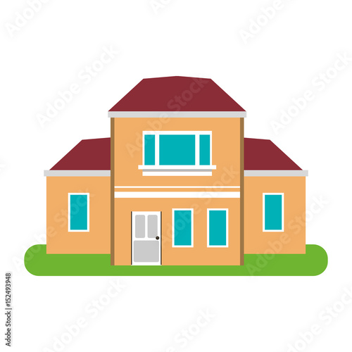 pretty family house surrounded by lawn icon image vector illustration design 