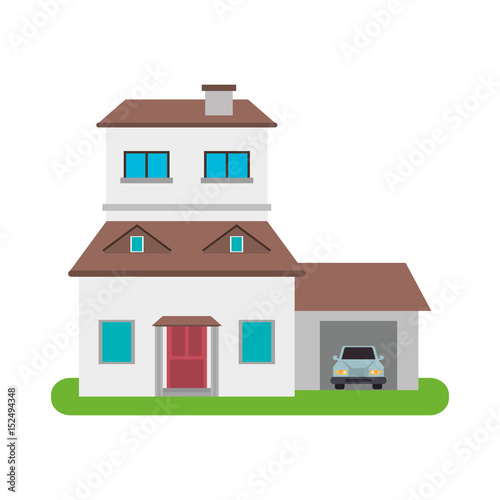 pretty family house surrounded by lawn icon image vector illustration design 