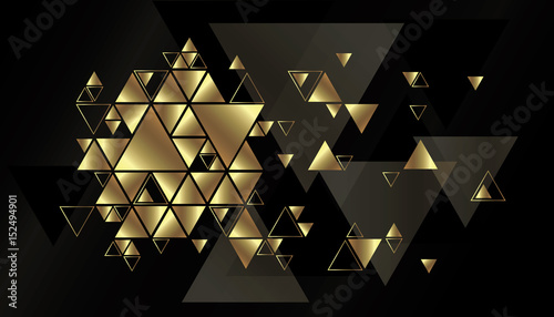 Geometric, abstract, gold, vector background with triangles.