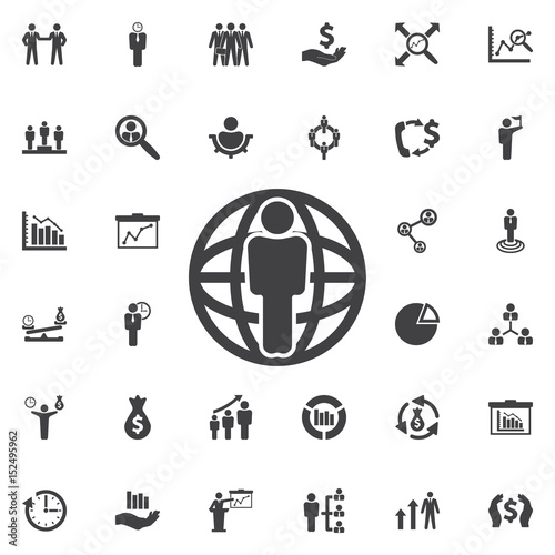 Man standing on the globe icon.