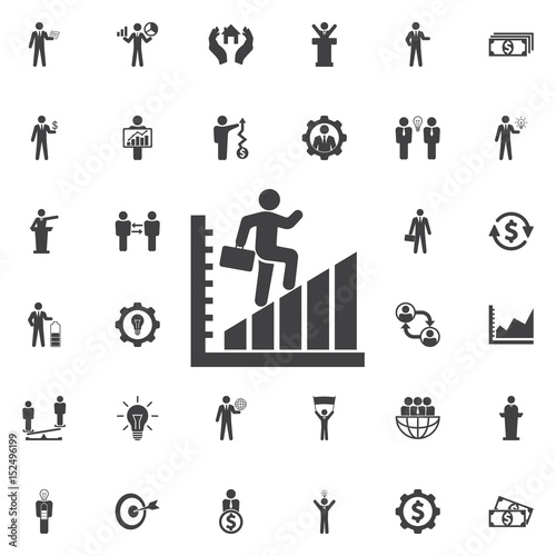 Man walk on graph. icon.