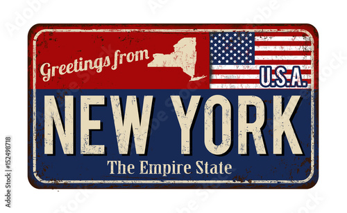 Greetings from New York vintage rusty metal sign