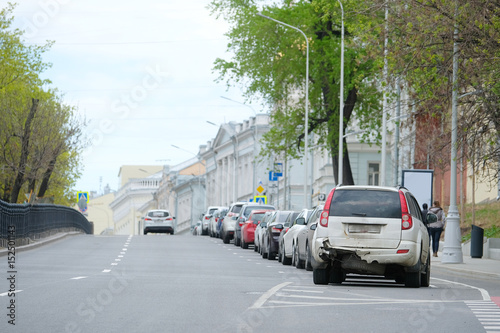 Moscow, Russia - May, 7, 2017: Cars on a parking Rozhdestvenskiy (Christmas) boulevard in Moscow photo
