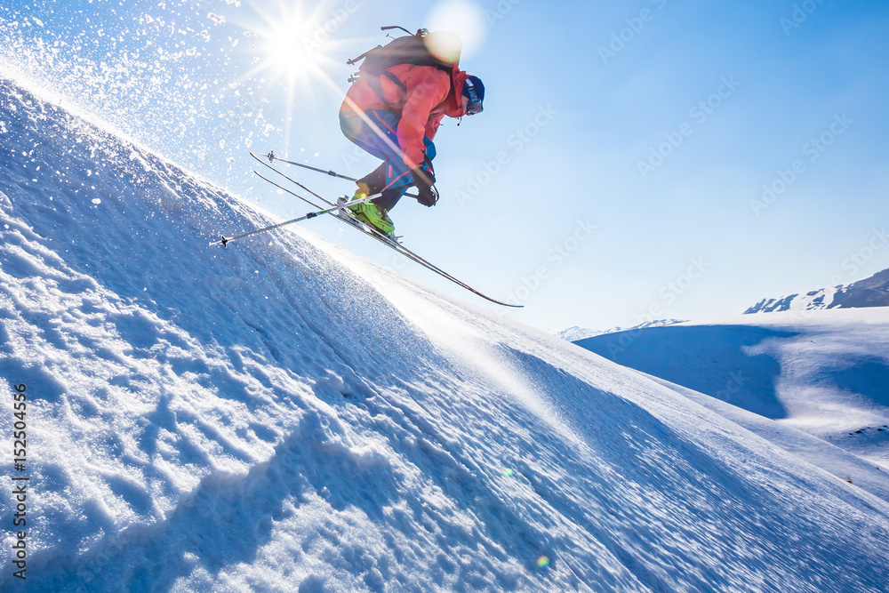 good skiing in the snowy mountains, Carpathians, Ukraine, good winter day, ski jump, ski season