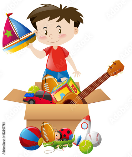 Boy with box of toys