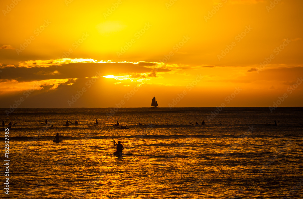 Sunset at Waikiki beach, Honolulu