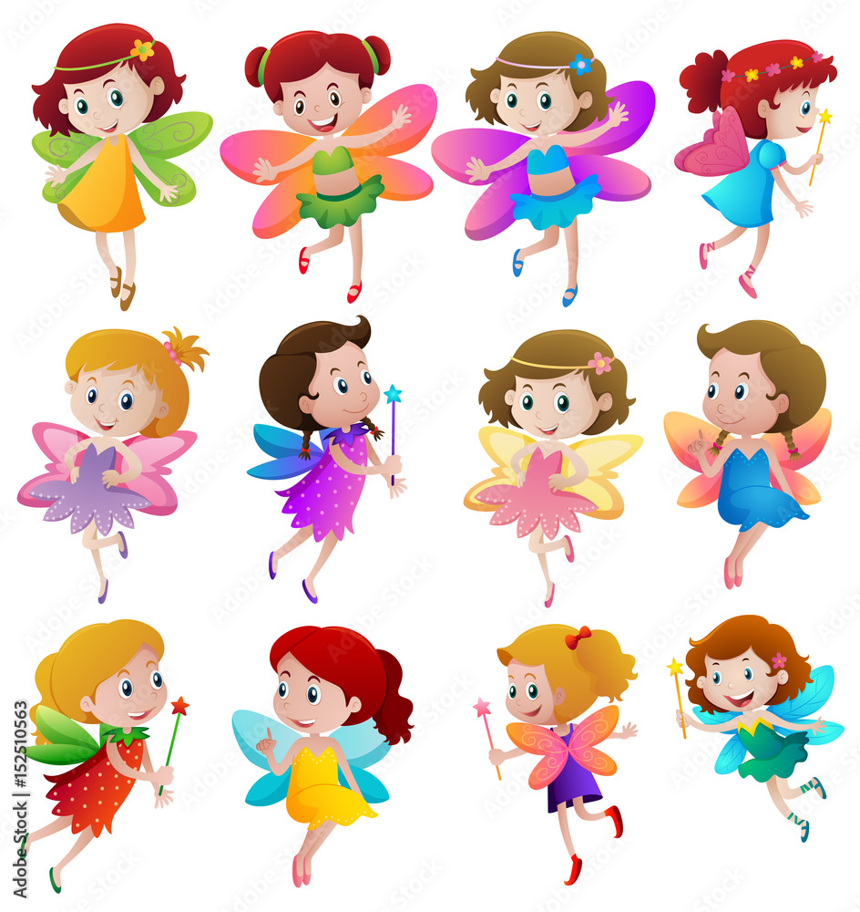 Different characters of fairies flying Different characters of fairies flying