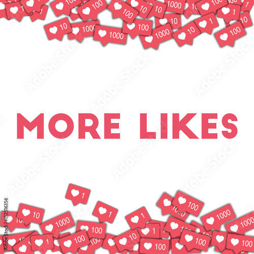More likes. Social media icons in abstract shape background with pink counter. More likes concept in magnetic vector illustration.