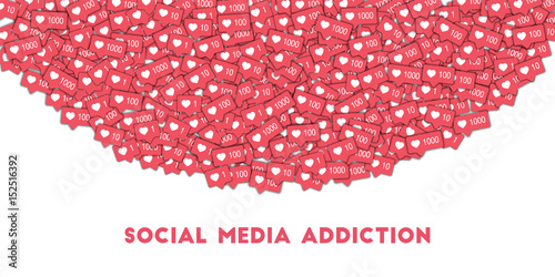 Social media addiction. Social media icons in abstract shape background with pink counter. Social media addiction concept in cool vector illustration.