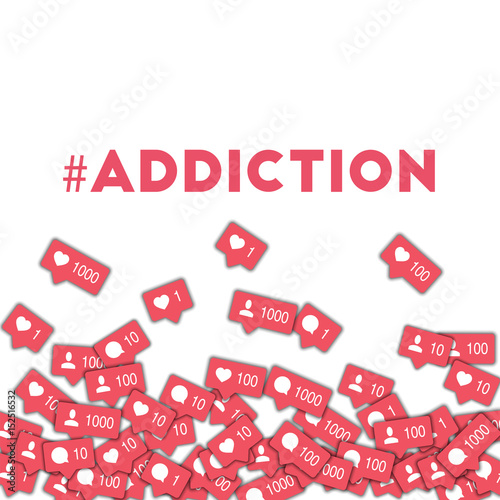 #addiction. Social media icons in abstract shape background with counter, comment and friend notification. #addiction concept in astonishing vector illustration.