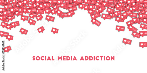 Social media addiction. Social media icons in abstract shape background with pink counter. Social media addiction concept in lovely vector illustration.